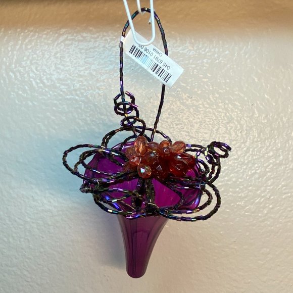 Christmas Ornaments Glass Lily W Beaded Color Purple Red Gold Set of 3 NWT - Picture 12 of 14